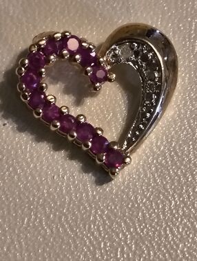 Sterling Silver, Ruby And Diamond Heart Pendant Signed